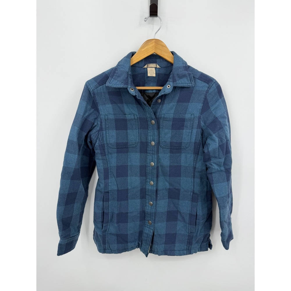Duluth Trading Co Quilted Flannel Shirt Jacket Women XS Blue Plaid Utility